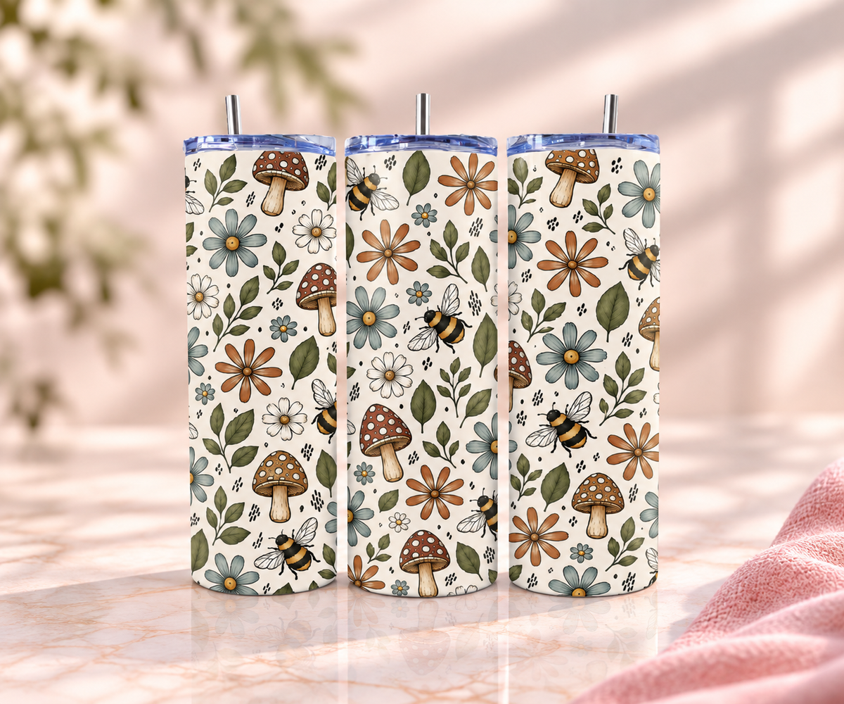 Bees and Mushrooms Skinny Tumbler