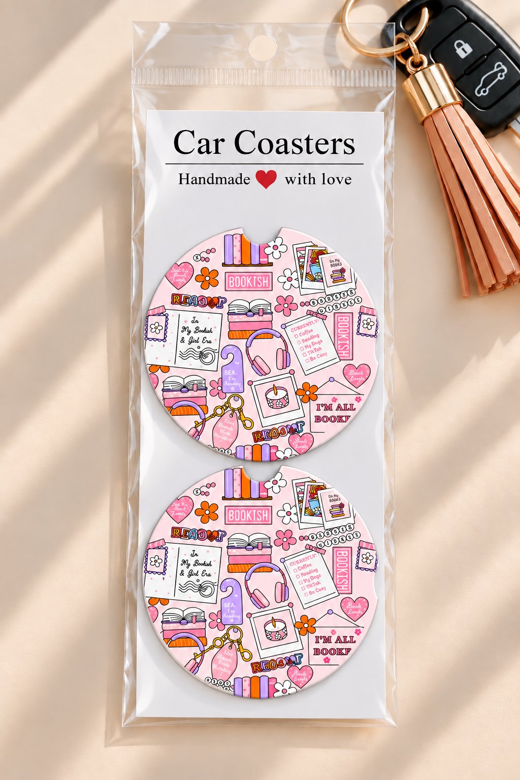 "I'm All Booked" Bookish Car Coasters