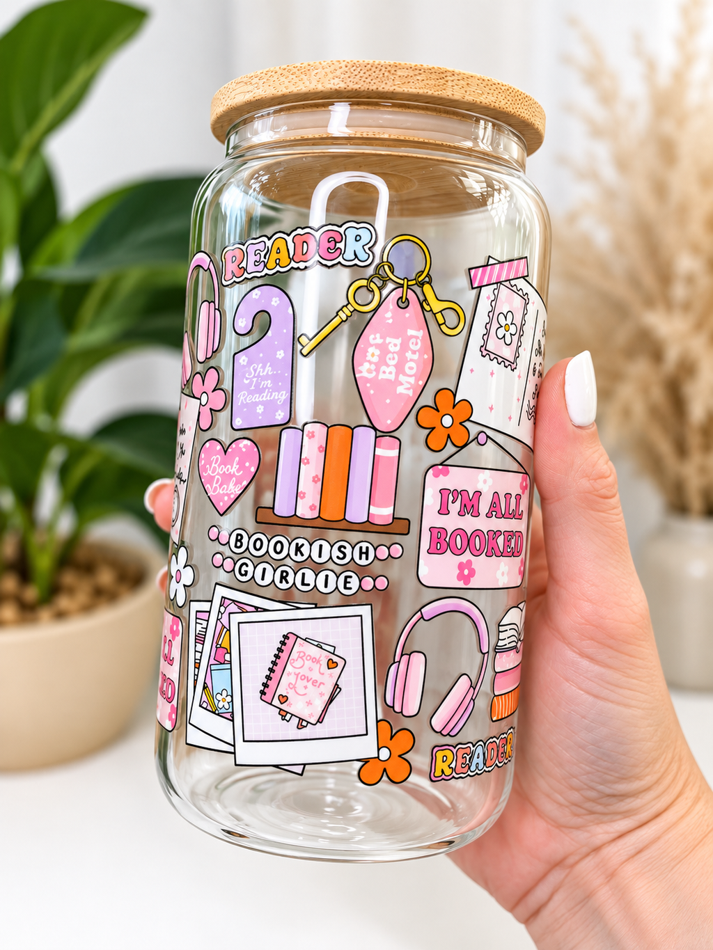 "I'm All Booked" Bookish Glass Can Tumbler