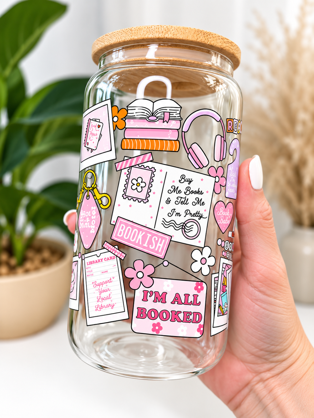 "I'm All Booked" Bookish Glass Can Tumbler