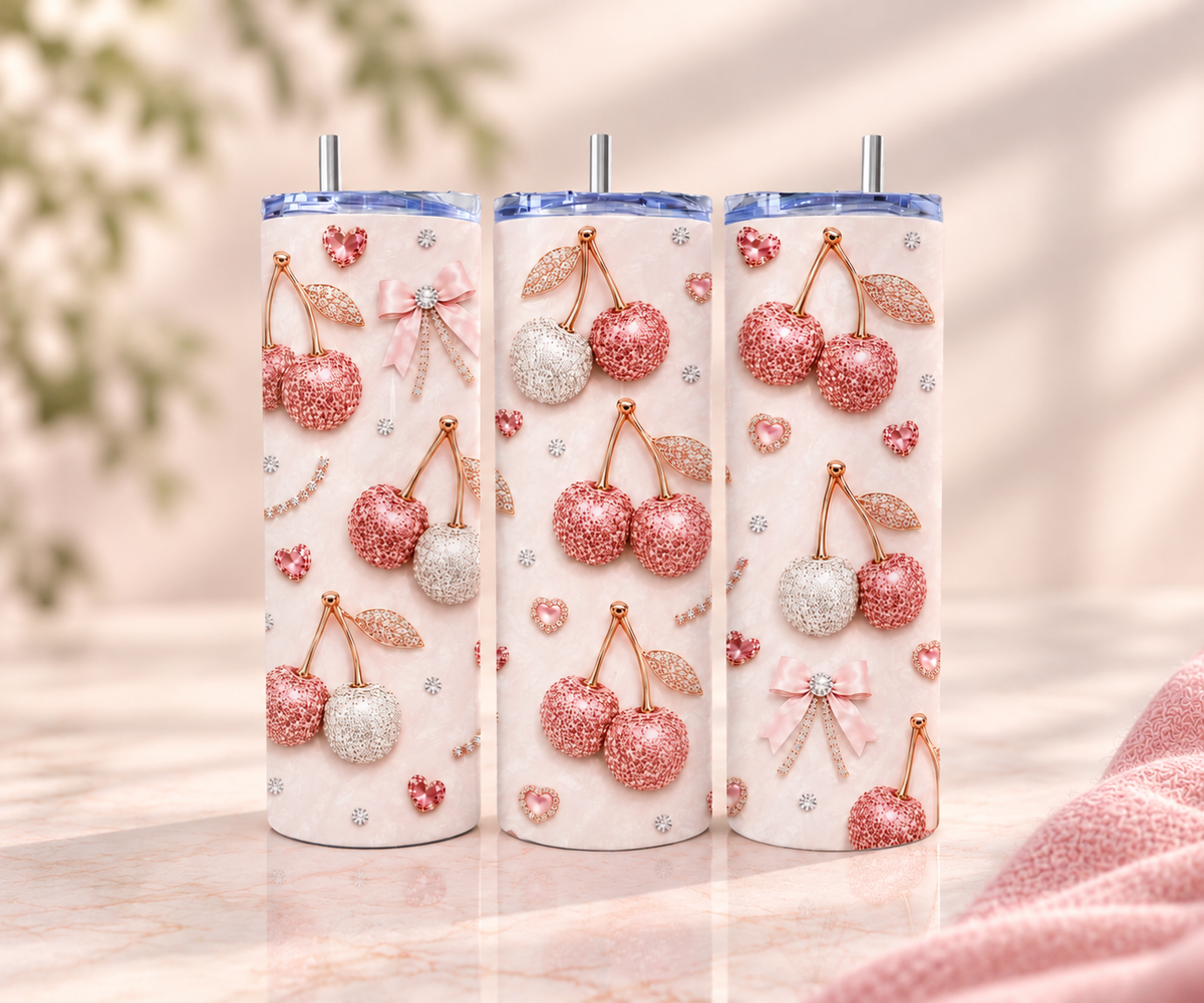 Jeweled Cherries Skinny Tumbler