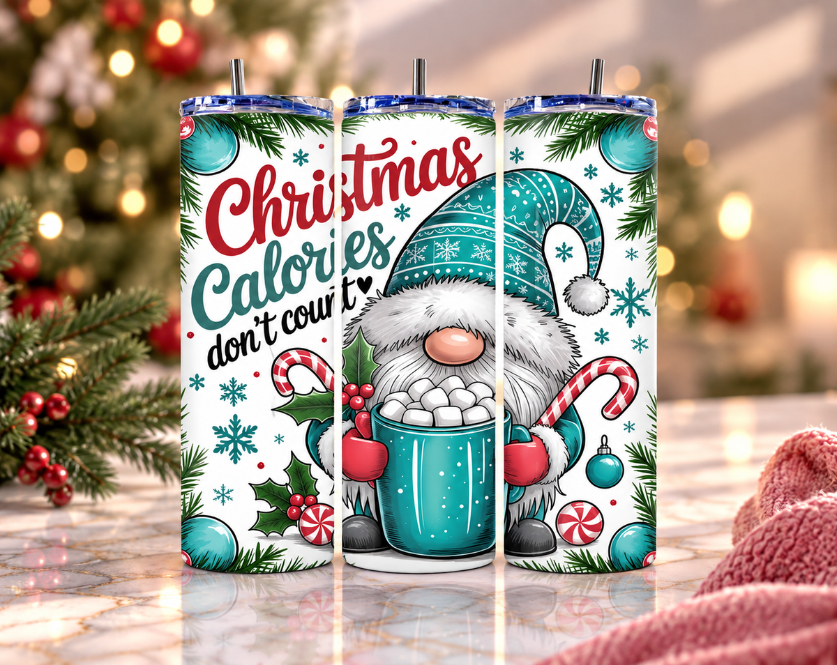 "Christmas Calories Don't Count" Gnome Skinny Tumbler
