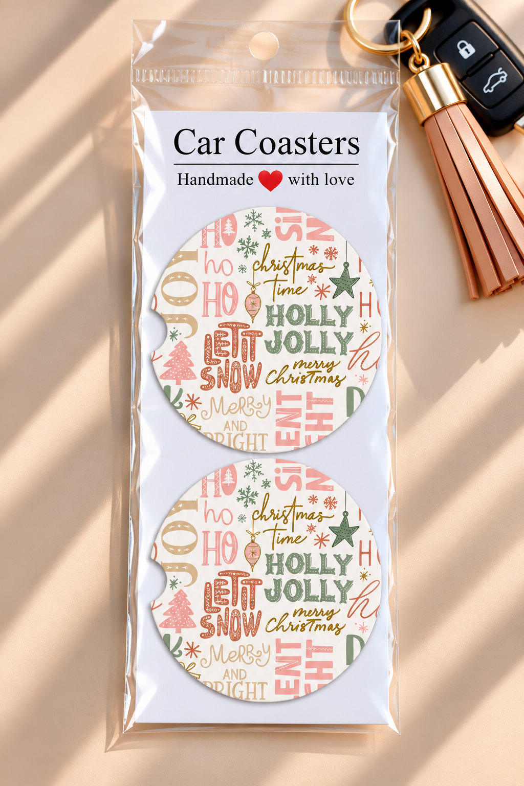 Holiday Words Christmas Car Coasters