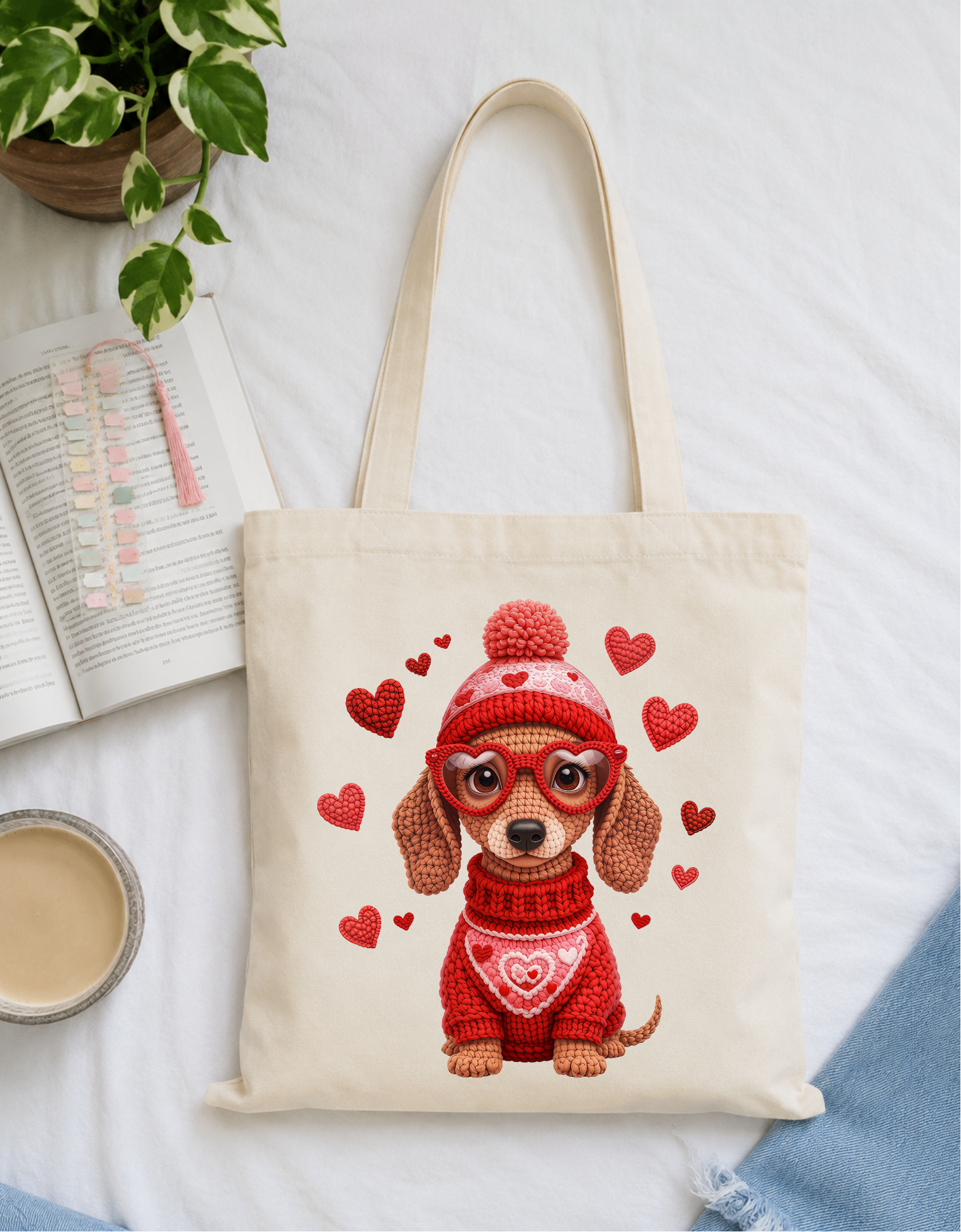 Crochet Valentine's Day Doxie Tote Bag