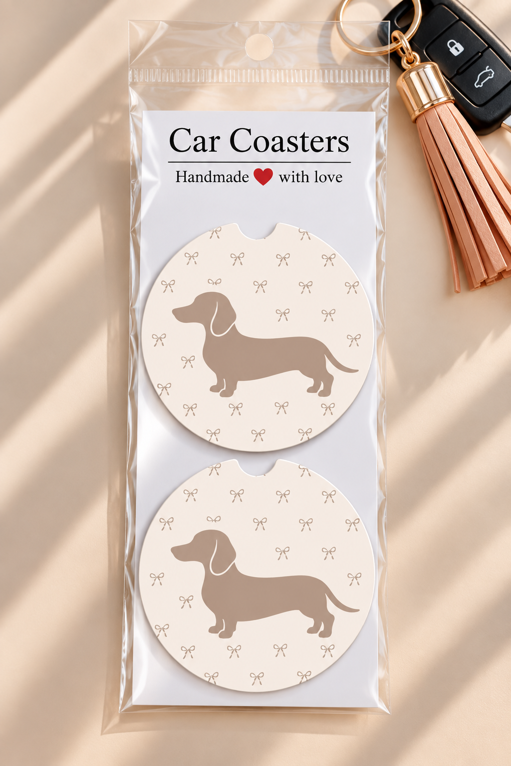 Dachshund & Bows Car Coasters