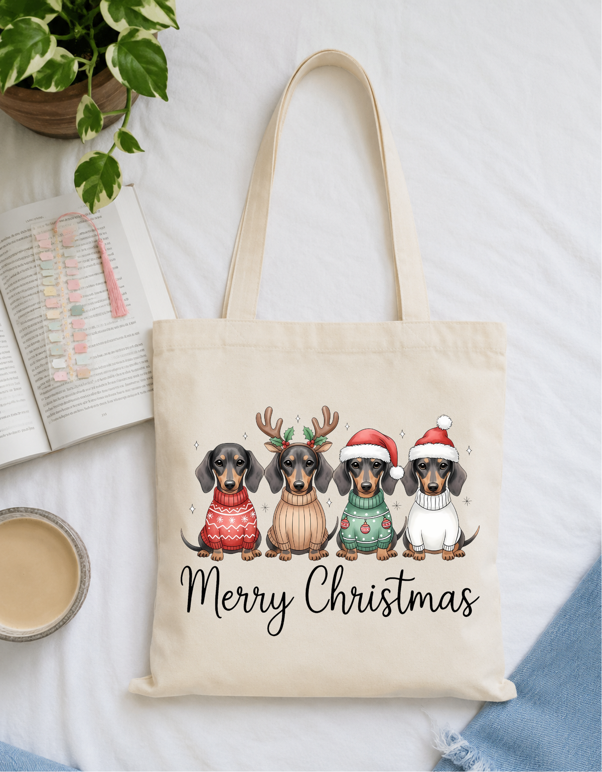 Dachshund Christmas Tote Bag