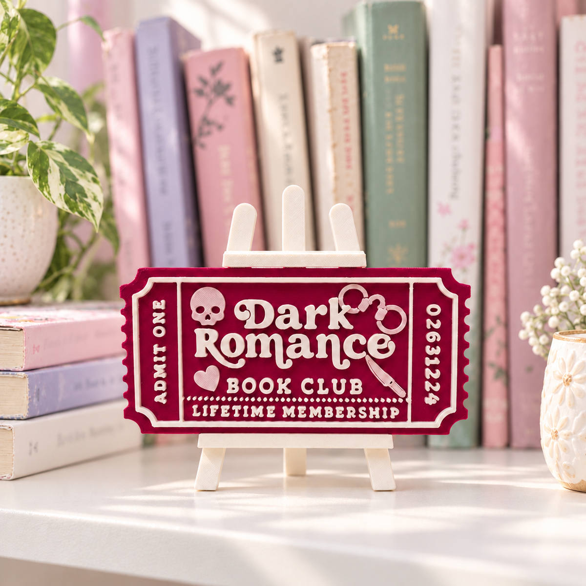 Dark Romance Book Club Ticket | 3D Printed Bookish Shelf Decor