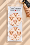 Highland Cow & Flowers Car Coasters