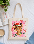 "Holly Jolly Christmas" Retro Reindeer Tote Bag