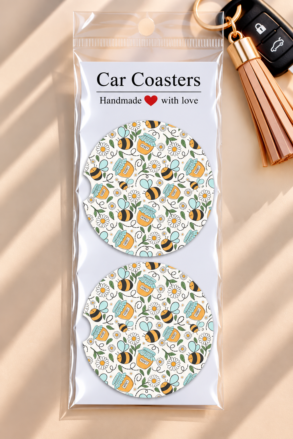 Honey Bees & Daisies Car Coasters