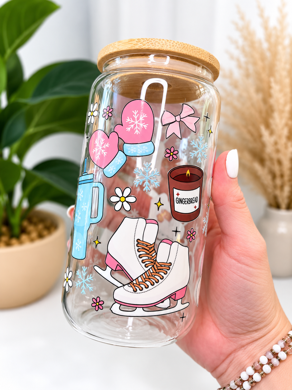 Ice Skating Winter Glass Can Tumbler