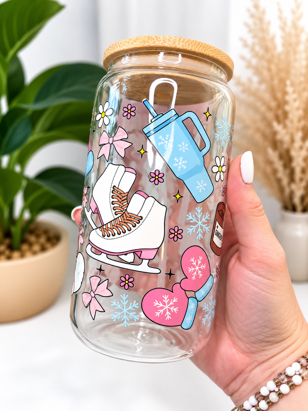 Ice Skating Winter Glass Can Tumbler