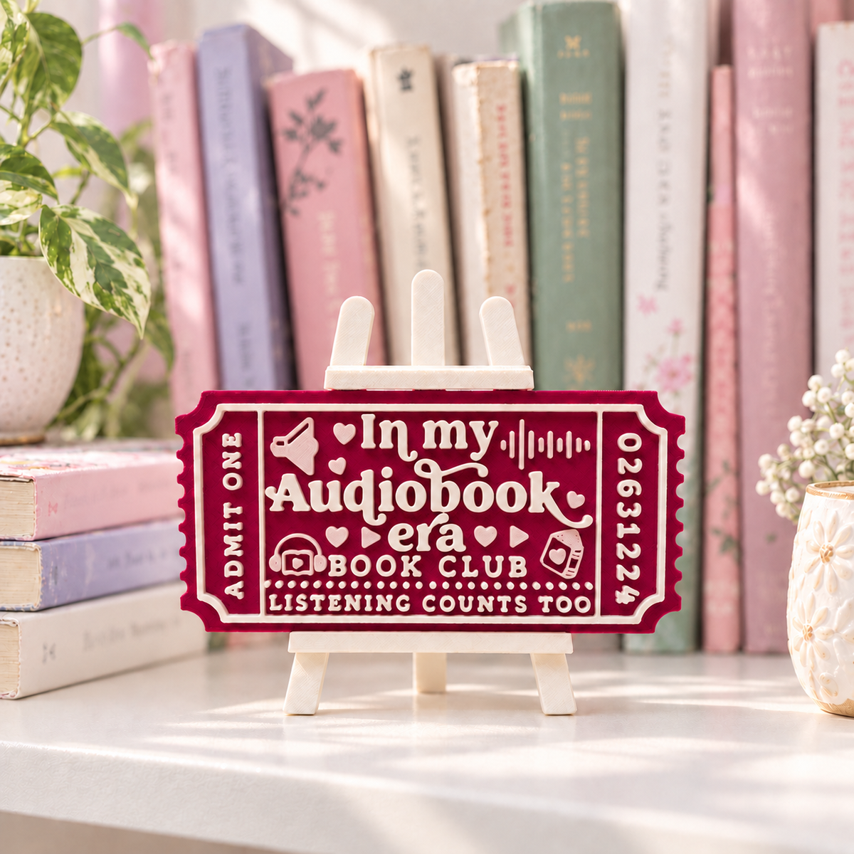 In My Audiobook Era Book Club Ticket | 3D Printed Bookish Shelf Decor