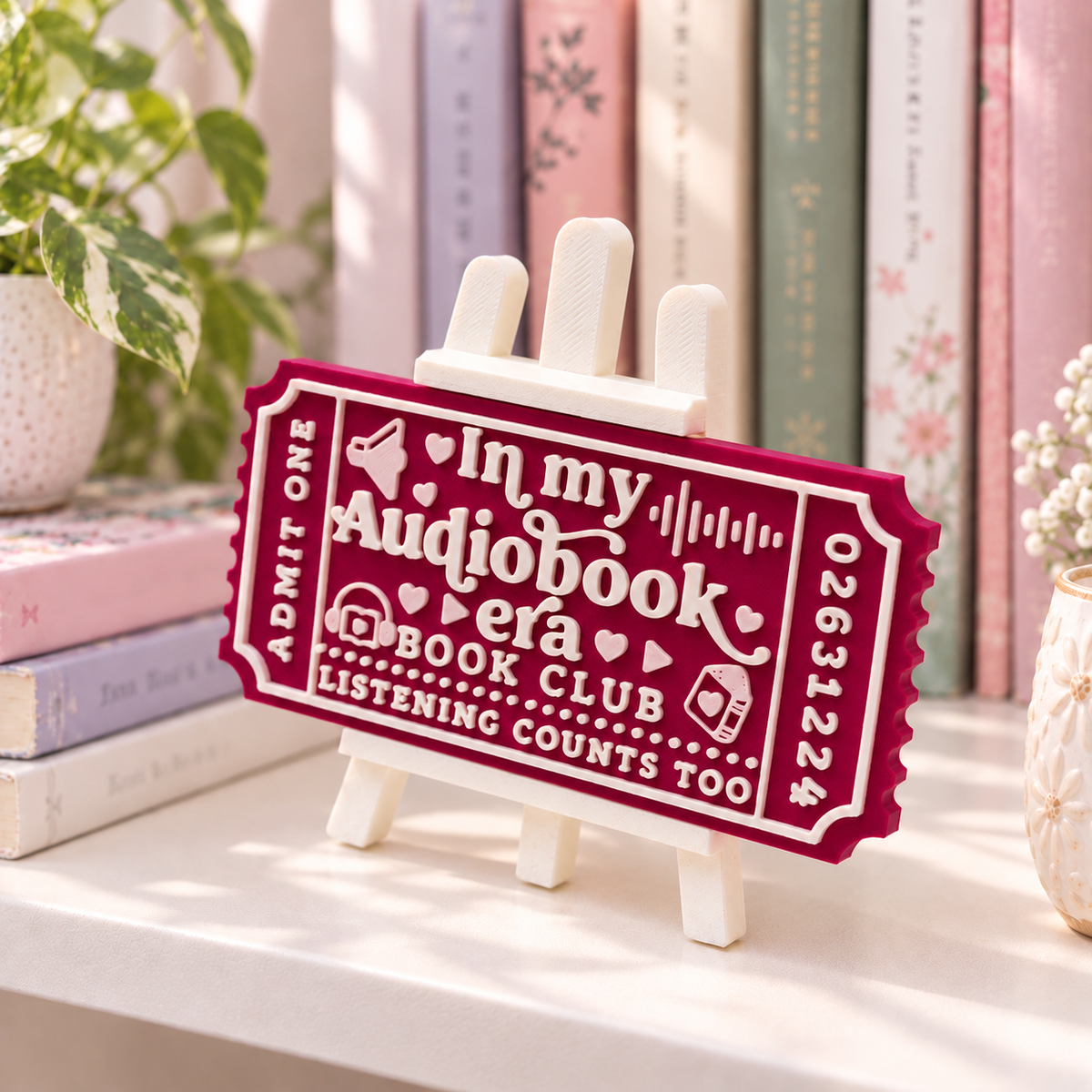 In My Audiobook Era Book Club Ticket | 3D Printed Bookish Shelf Decor