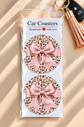 Leopard & Pink Bow Car Coasters