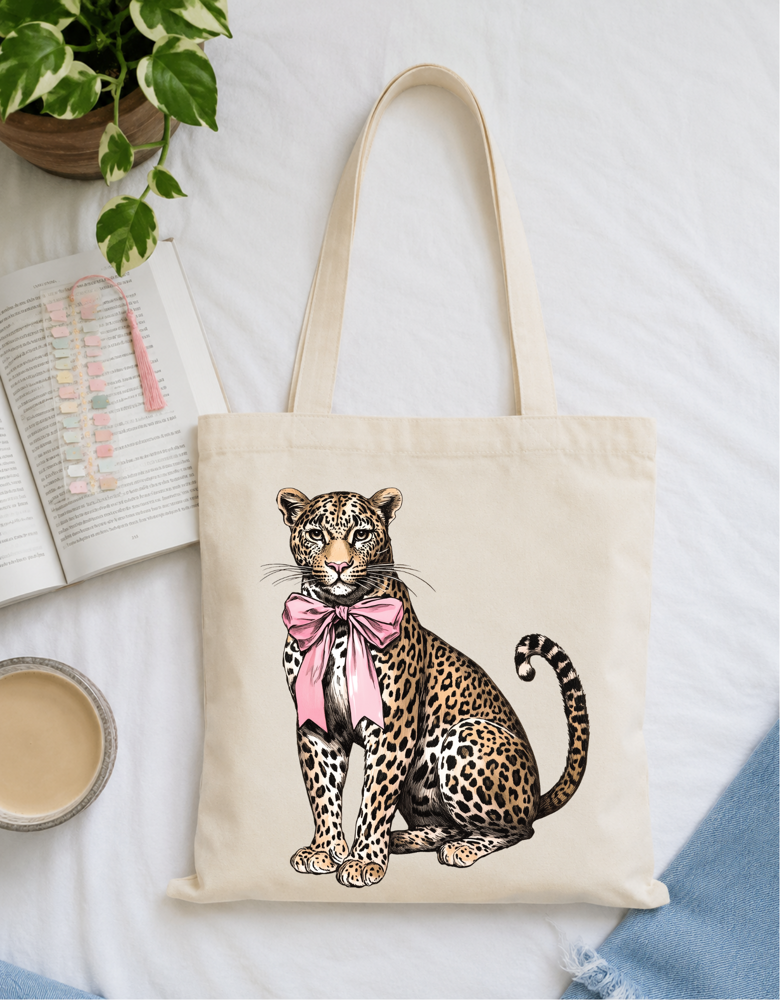 Leopard with Bow Tote Bag