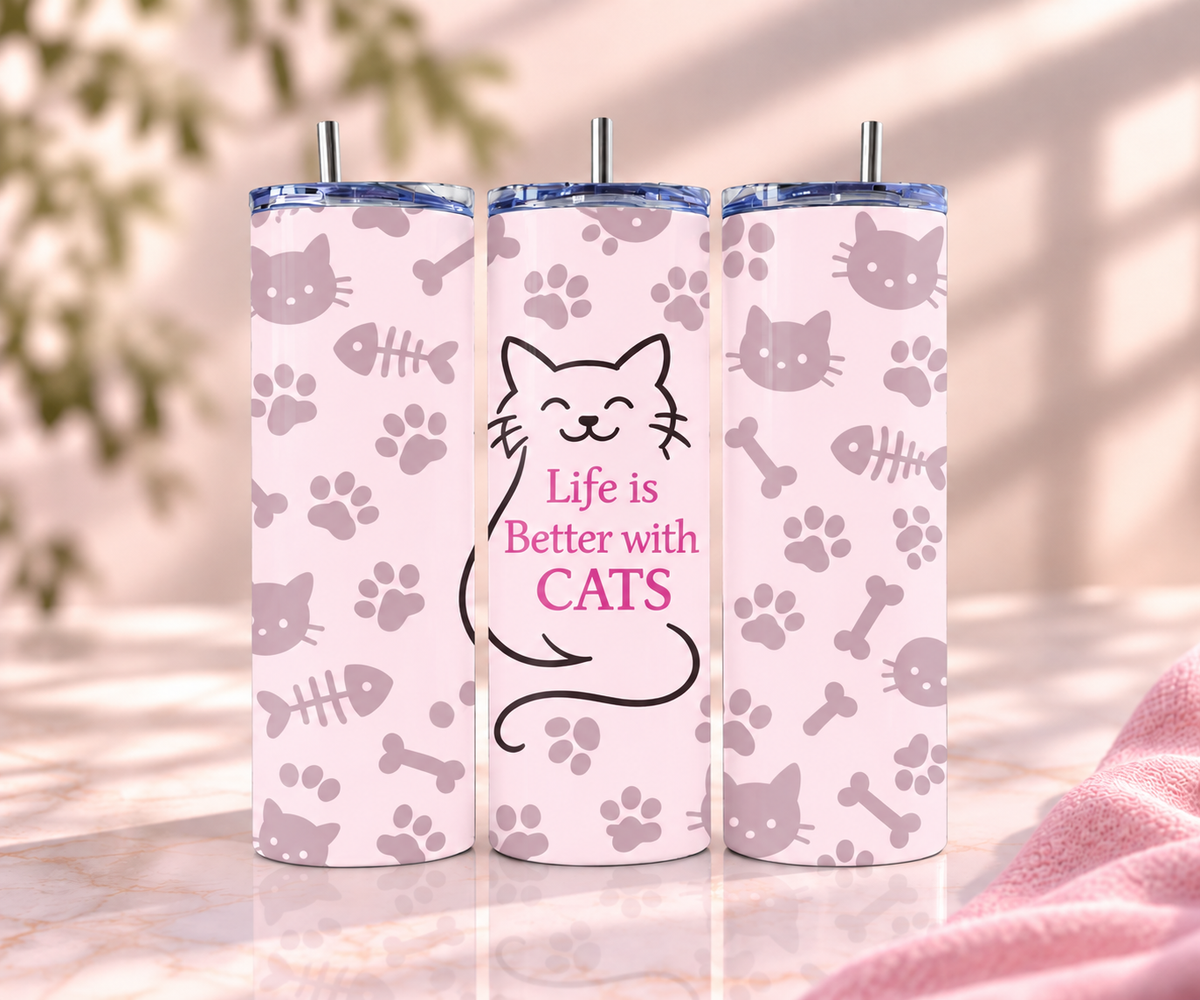 "Life is Better with Cats" Skinny Tumbler
