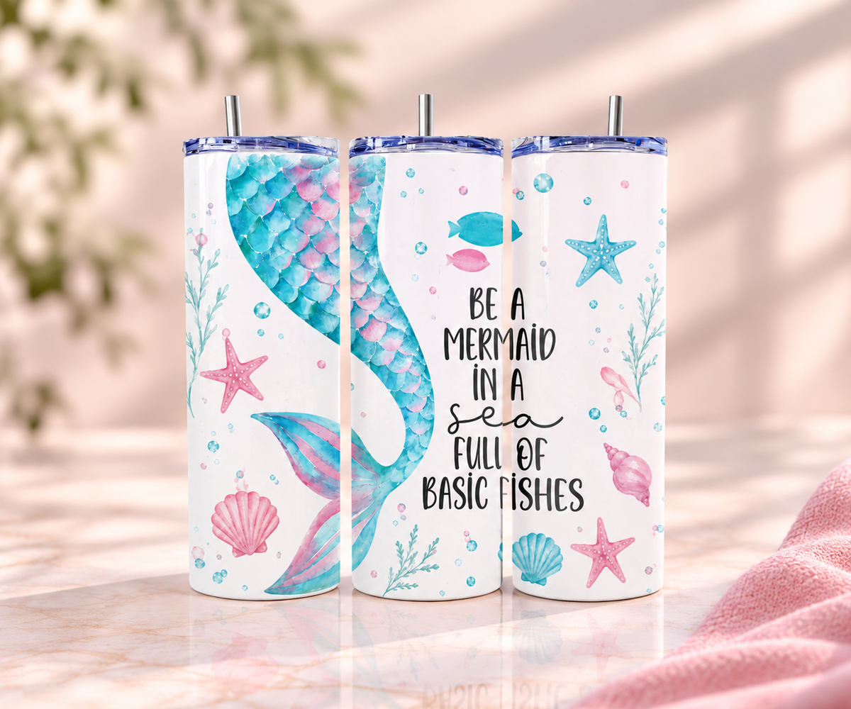 "Be a Mermaid in a Sea Full of Basic Fishes" Skinny Tumbler