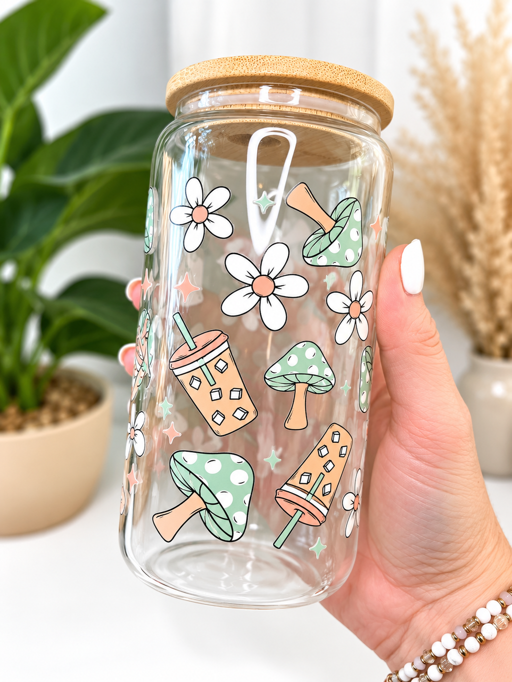 Mushroom & Iced Coffee Glass Can Tumbler