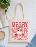 "Merry Merry Merry Christmas" Pink Nutcracker Tote Bag
