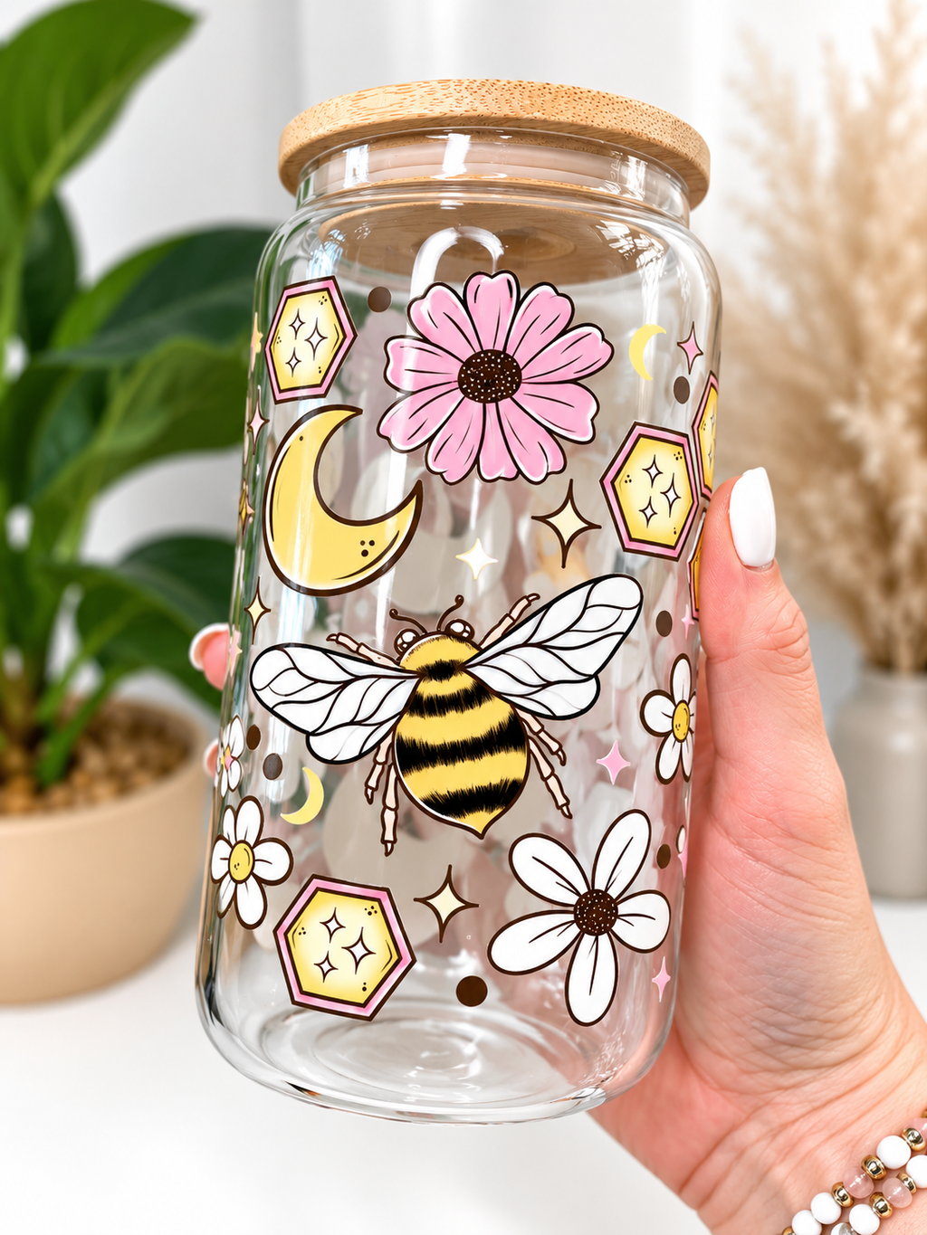 Bee & Honeycomb Glass Can Tumbler