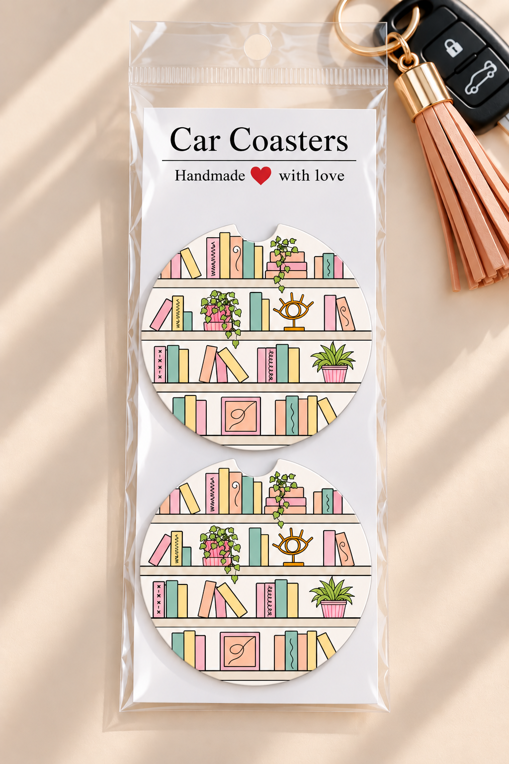 Pastel Bookshelf Car Coasters