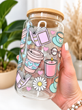 Pastel Books & Coffee Glass Can Tumbler