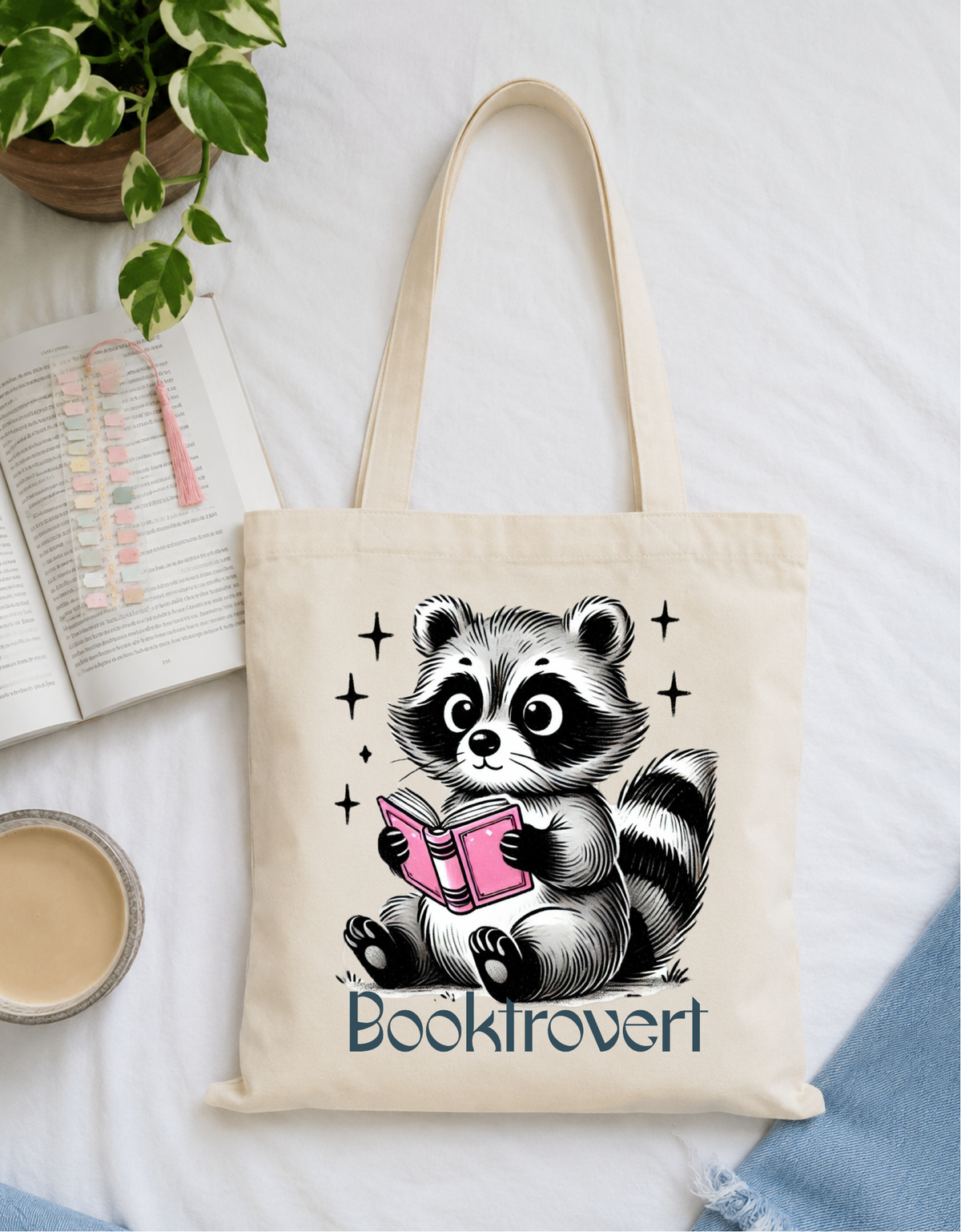 Racoon Booktrovert Tote Bag