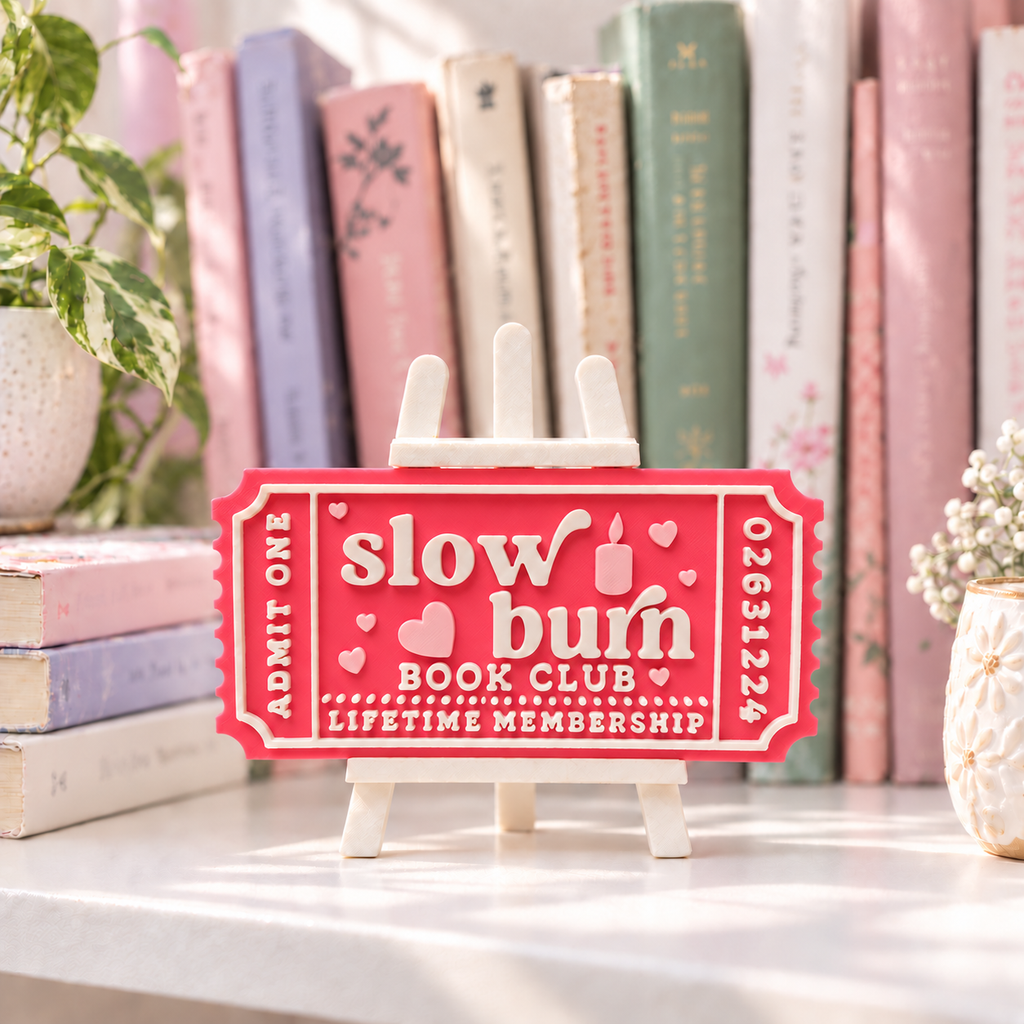 Slow Burn Book Club Ticket | 3D Printed Bookish Shelf Decor