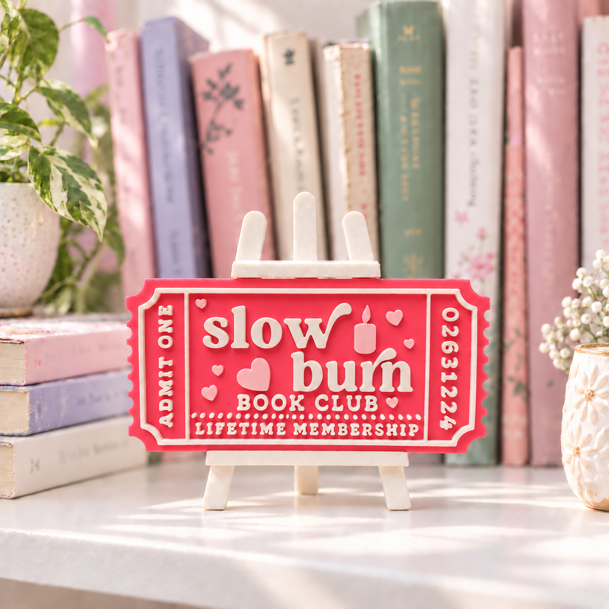 Slow Burn Book Club Ticket | 3D Printed Bookish Shelf Decor