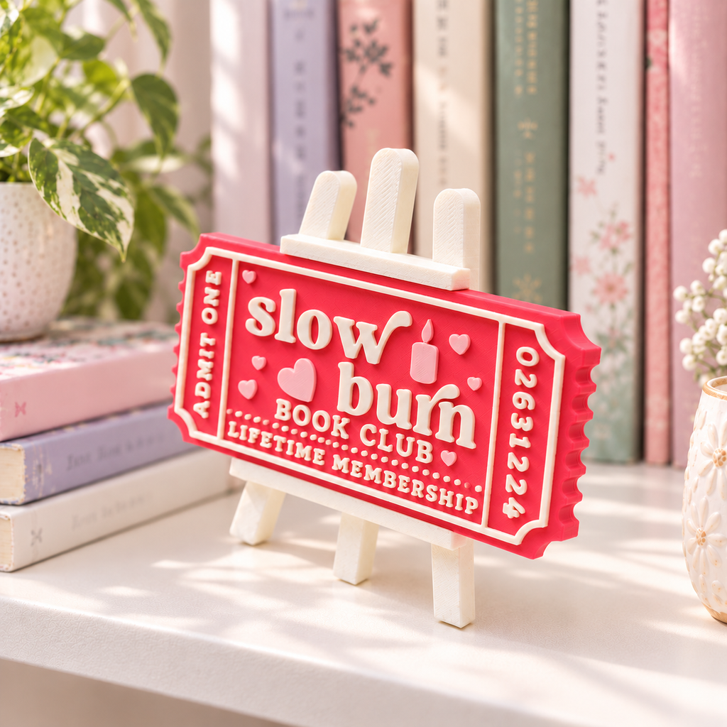 Slow Burn Book Club Ticket | 3D Printed Bookish Shelf Decor
