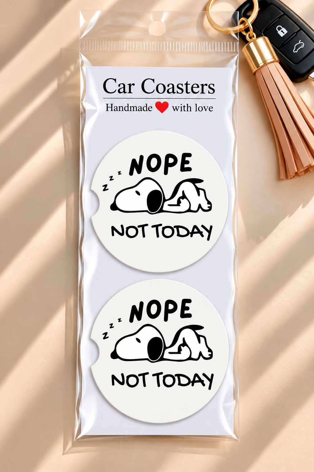 "Nope, Not Today" Sleepy Pup Car Coasters