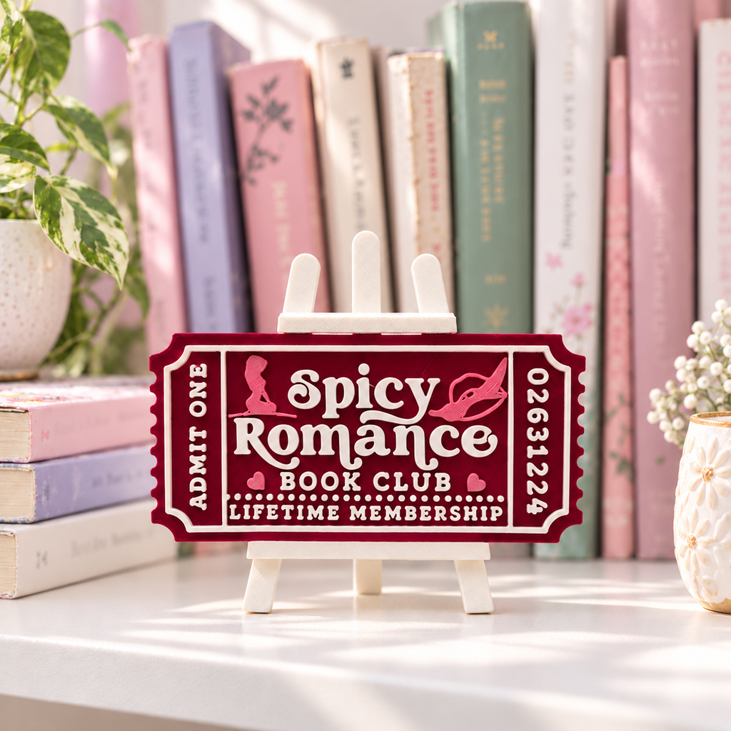 Spicy Romance Book Club Ticket | 3D Printed Bookish Shelf Decor