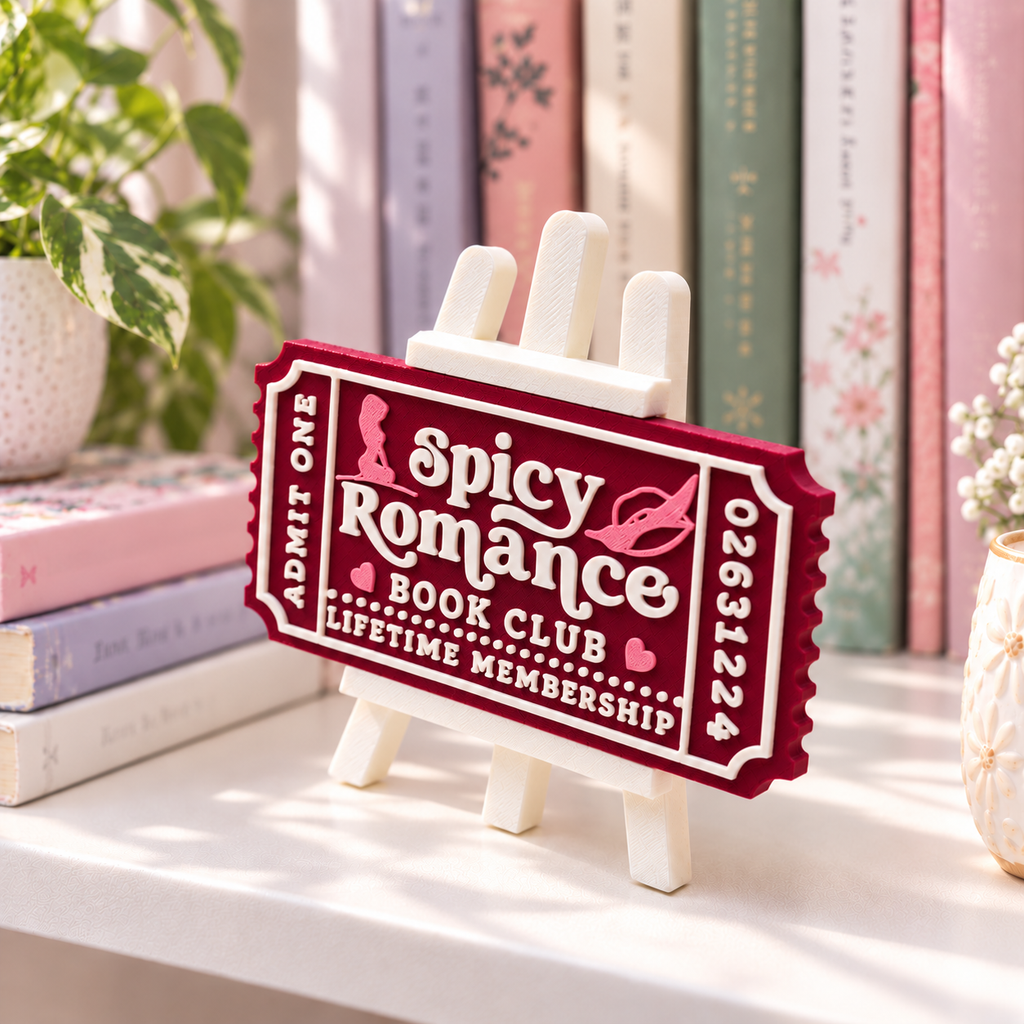 Spicy Romance Book Club Ticket | 3D Printed Bookish Shelf Decor