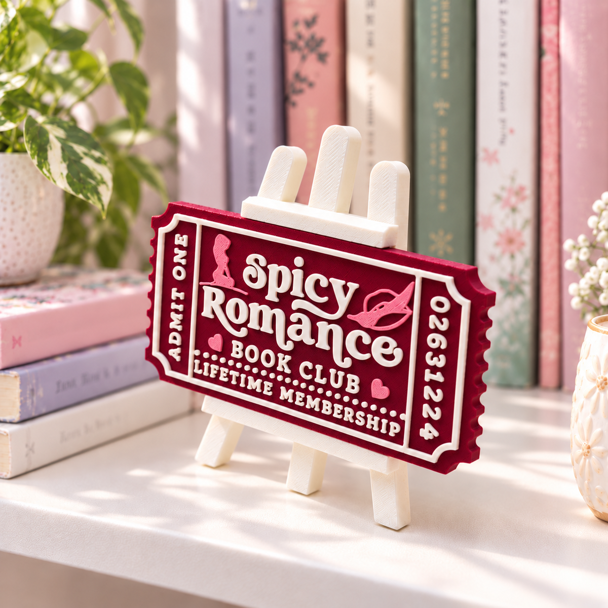 Spicy Romance Book Club Ticket | 3D Printed Bookish Shelf Decor
