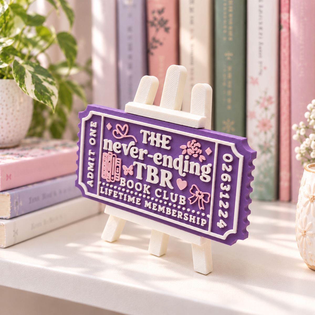The Never-Ending TBR Book Club Ticket | 3D Printed Bookish Shelf Decor