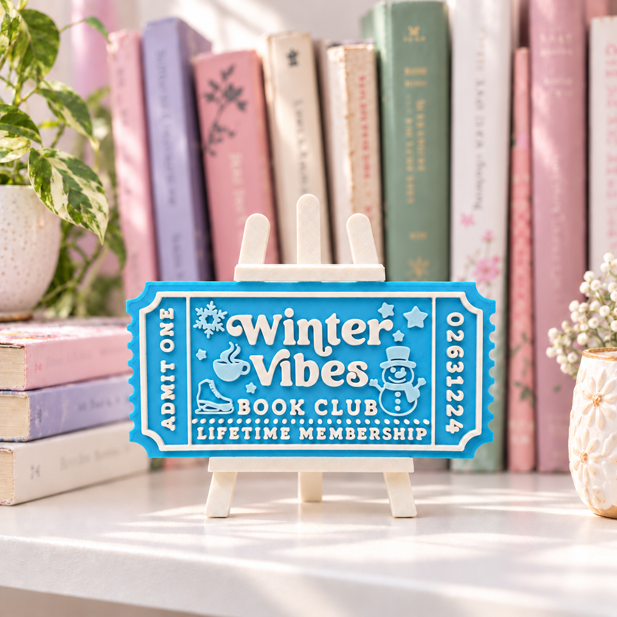 Winter Vibes Book Club Ticket | 3D Printed Bookish Shelf Decor
