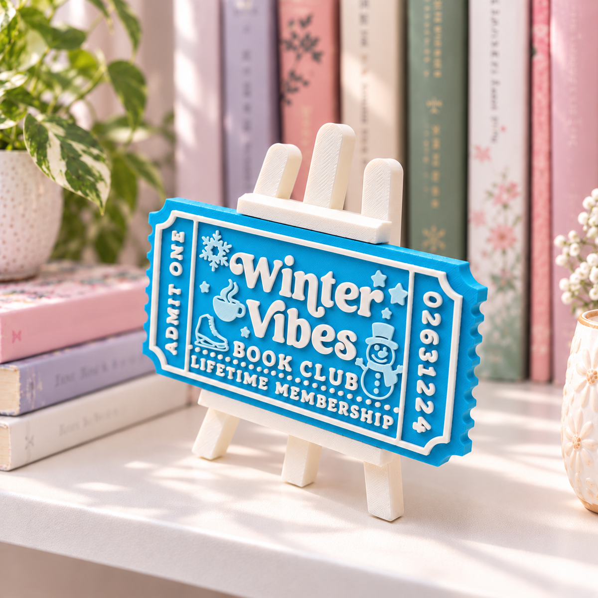 Winter Vibes Book Club Ticket | 3D Printed Bookish Shelf Decor
